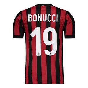 Red Black Stripe Bonucci Jersey AC Milan Home